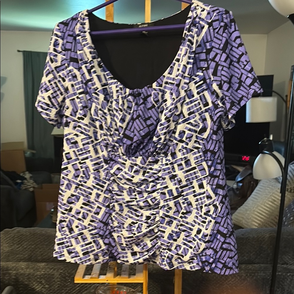Alfani Purple and White Ruched Blouse
